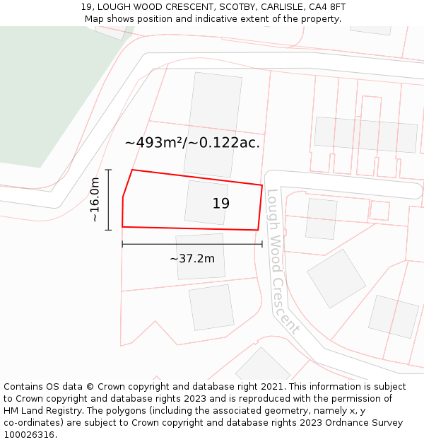 19, LOUGH WOOD CRESCENT, SCOTBY, CARLISLE, CA4 8FT: Plot and title map