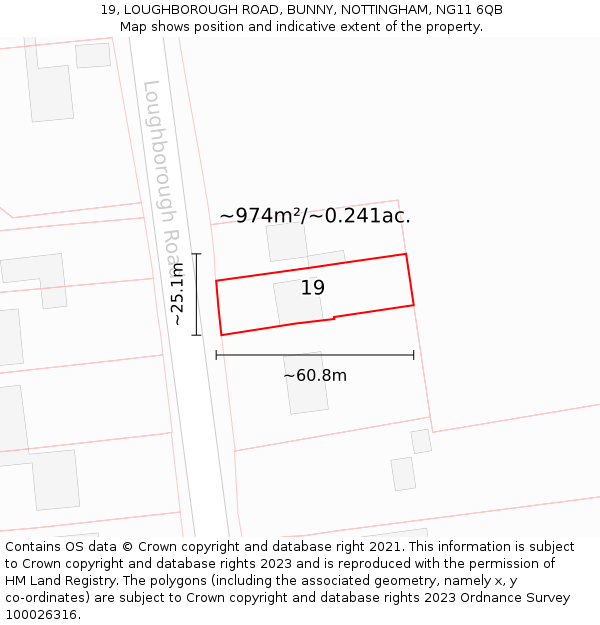 19, LOUGHBOROUGH ROAD, BUNNY, NOTTINGHAM, NG11 6QB: Plot and title map