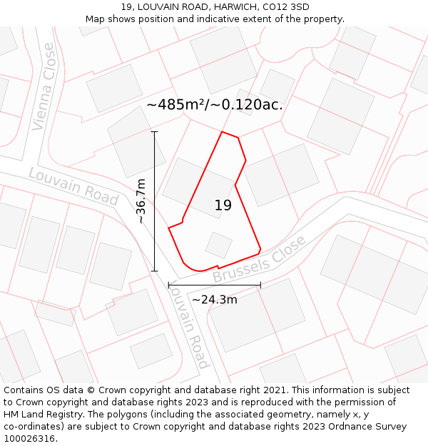 19, LOUVAIN ROAD, HARWICH, CO12 3SD: Plot and title map