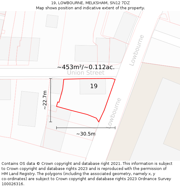 19, LOWBOURNE, MELKSHAM, SN12 7DZ: Plot and title map