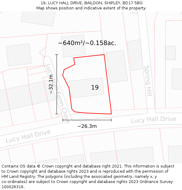 19, LUCY HALL DRIVE, BAILDON, SHIPLEY, BD17 5BG: Plot and title map