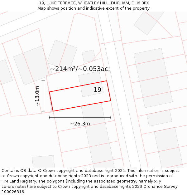 19, LUKE TERRACE, WHEATLEY HILL, DURHAM, DH6 3RX: Plot and title map