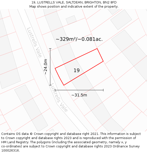 19, LUSTRELLS VALE, SALTDEAN, BRIGHTON, BN2 8FD: Plot and title map