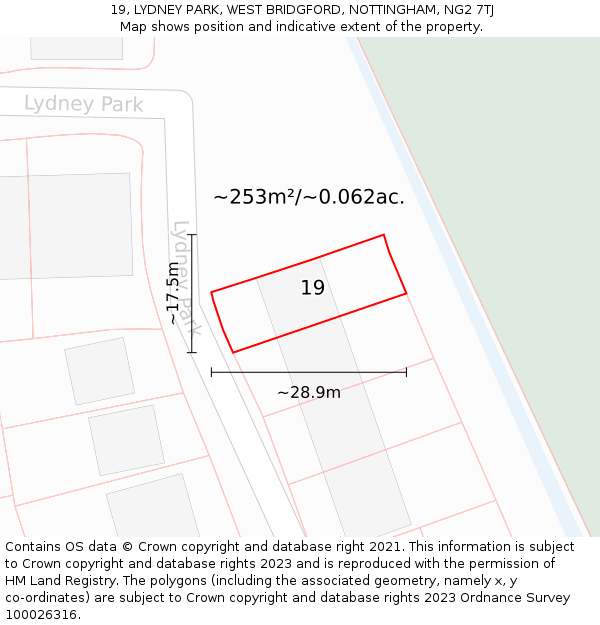 19, LYDNEY PARK, WEST BRIDGFORD, NOTTINGHAM, NG2 7TJ: Plot and title map