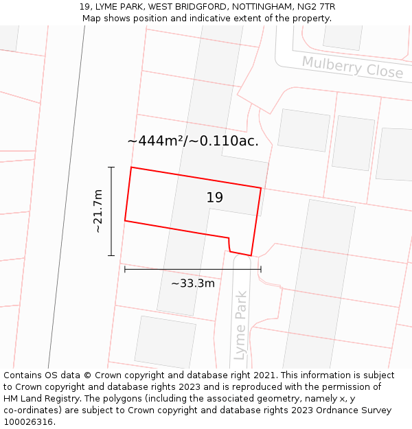 19, LYME PARK, WEST BRIDGFORD, NOTTINGHAM, NG2 7TR: Plot and title map