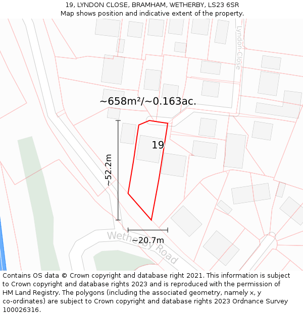 19, LYNDON CLOSE, BRAMHAM, WETHERBY, LS23 6SR: Plot and title map