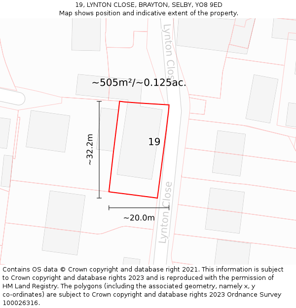 19, LYNTON CLOSE, BRAYTON, SELBY, YO8 9ED: Plot and title map