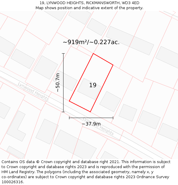 19, LYNWOOD HEIGHTS, RICKMANSWORTH, WD3 4ED: Plot and title map