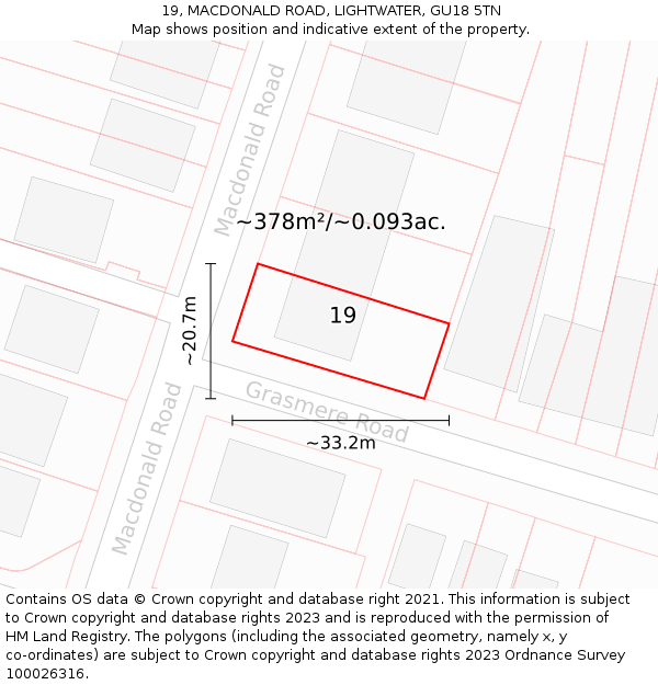 19, MACDONALD ROAD, LIGHTWATER, GU18 5TN: Plot and title map