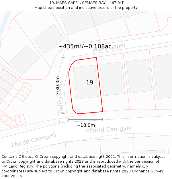 19, MAES CAPEL, CEMAES BAY, LL67 0LT: Plot and title map