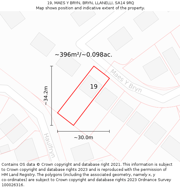 19, MAES Y BRYN, BRYN, LLANELLI, SA14 9RQ: Plot and title map