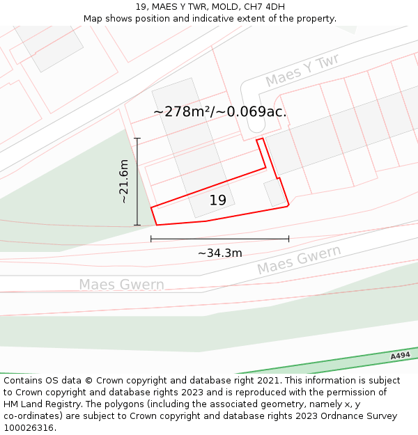 19, MAES Y TWR, MOLD, CH7 4DH: Plot and title map
