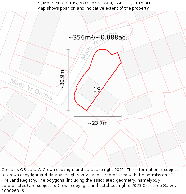 19, MAES YR ORCHIS, MORGANSTOWN, CARDIFF, CF15 8FF: Plot and title map