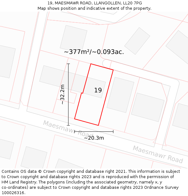 19, MAESMAWR ROAD, LLANGOLLEN, LL20 7PG: Plot and title map