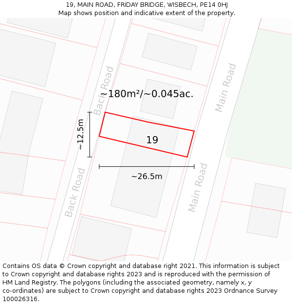 19, MAIN ROAD, FRIDAY BRIDGE, WISBECH, PE14 0HJ: Plot and title map