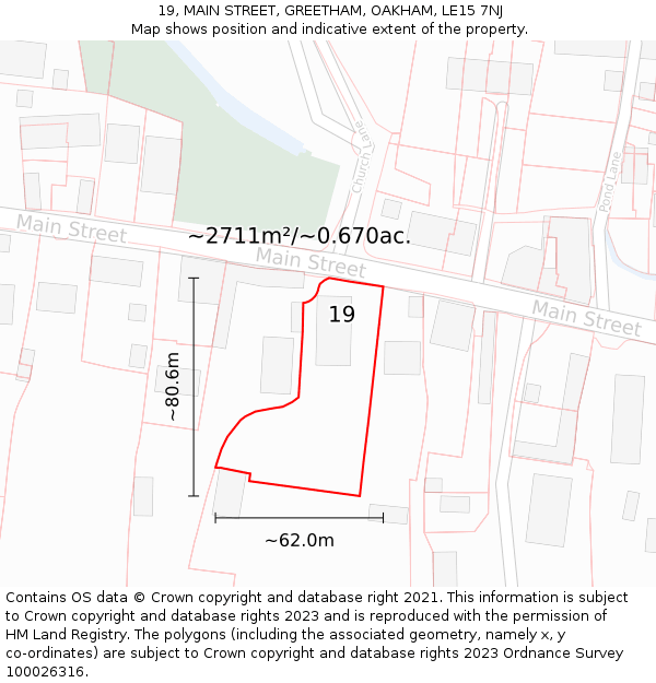 19, MAIN STREET, GREETHAM, OAKHAM, LE15 7NJ: Plot and title map