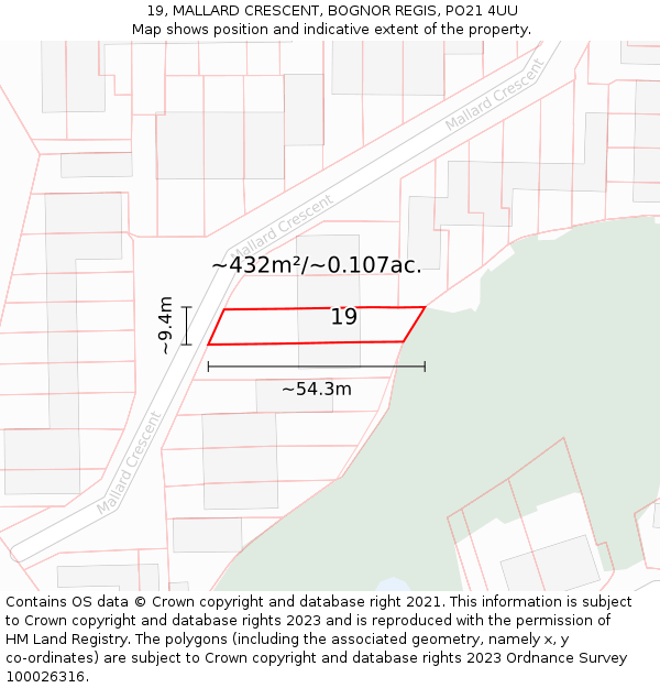 19, MALLARD CRESCENT, BOGNOR REGIS, PO21 4UU: Plot and title map