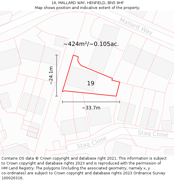 19, MALLARD WAY, HENFIELD, BN5 9HF: Plot and title map