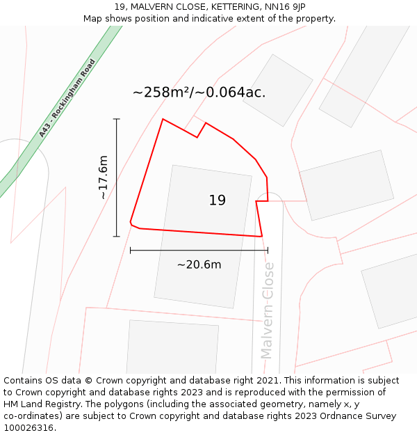 19, MALVERN CLOSE, KETTERING, NN16 9JP: Plot and title map