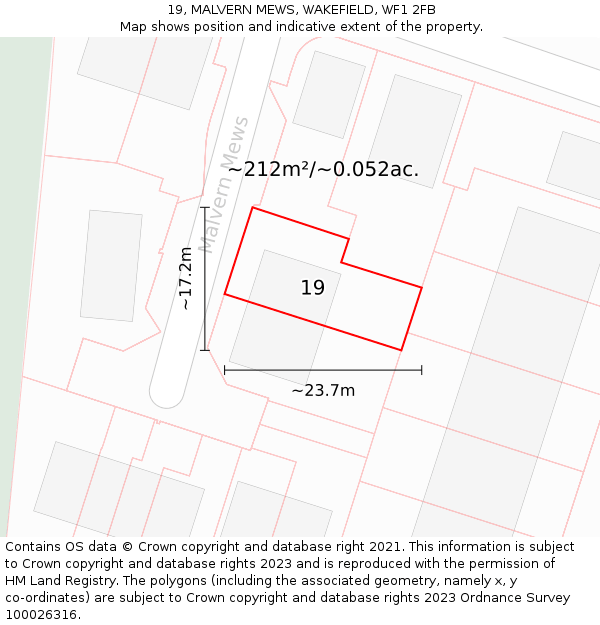 19, MALVERN MEWS, WAKEFIELD, WF1 2FB: Plot and title map