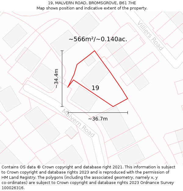 19, MALVERN ROAD, BROMSGROVE, B61 7HE: Plot and title map