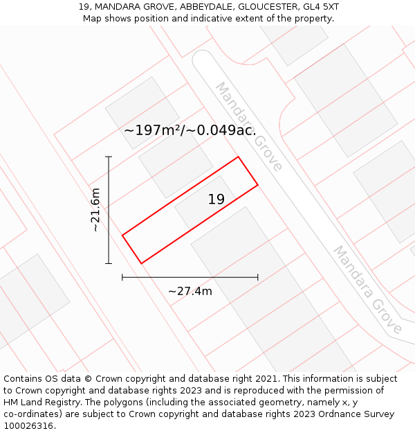 19, MANDARA GROVE, ABBEYDALE, GLOUCESTER, GL4 5XT: Plot and title map