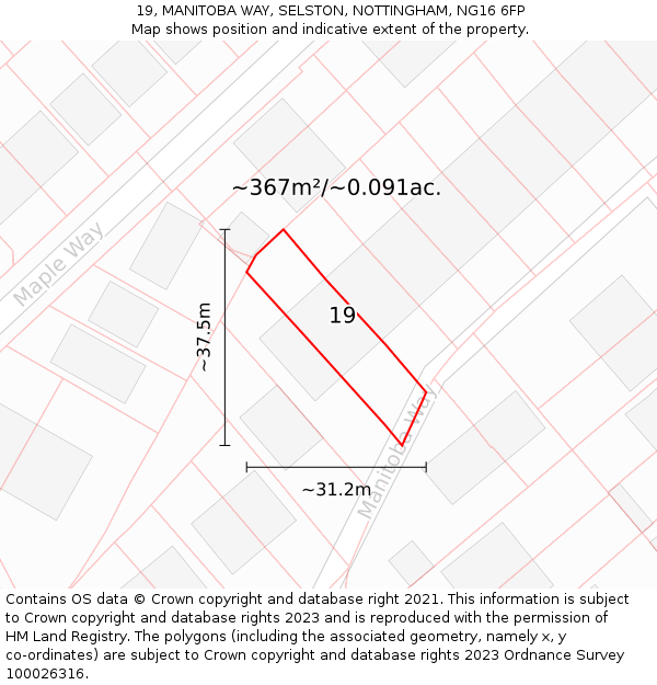 19, MANITOBA WAY, SELSTON, NOTTINGHAM, NG16 6FP: Plot and title map