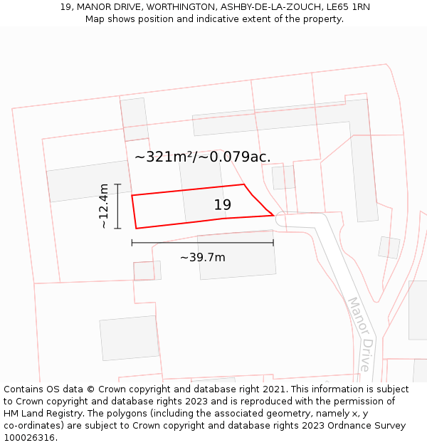 19, MANOR DRIVE, WORTHINGTON, ASHBY-DE-LA-ZOUCH, LE65 1RN: Plot and title map