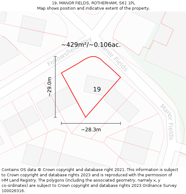 19, MANOR FIELDS, ROTHERHAM, S61 1PL: Plot and title map