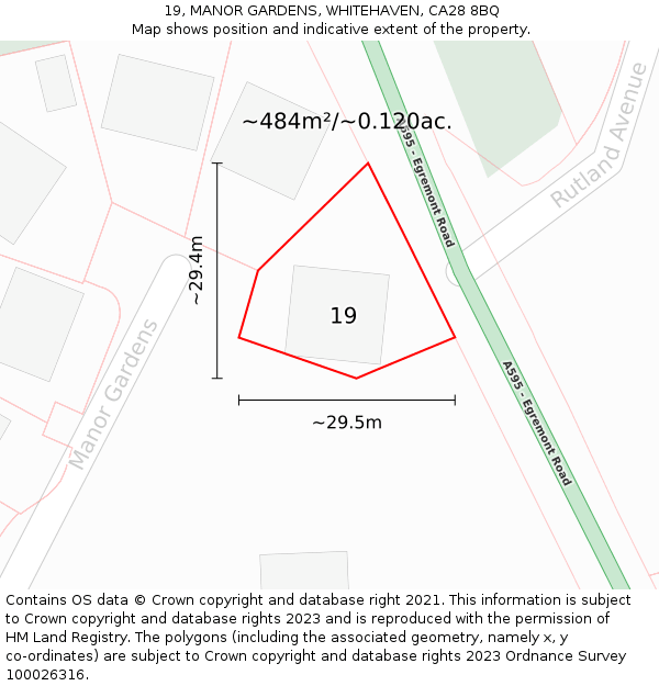 19, MANOR GARDENS, WHITEHAVEN, CA28 8BQ: Plot and title map