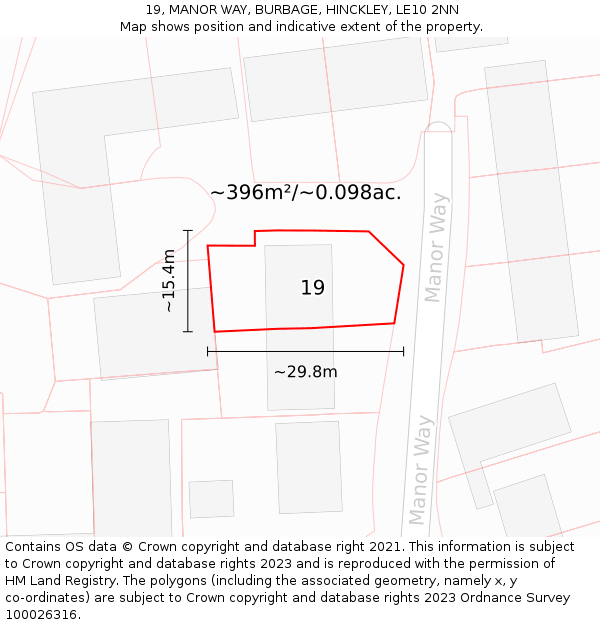 19, MANOR WAY, BURBAGE, HINCKLEY, LE10 2NN: Plot and title map