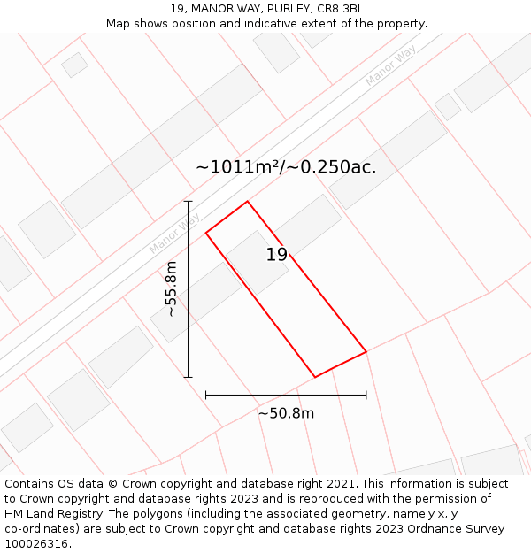 19, MANOR WAY, PURLEY, CR8 3BL: Plot and title map