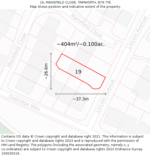 19, MANSFIELD CLOSE, TAMWORTH, B79 7YE: Plot and title map