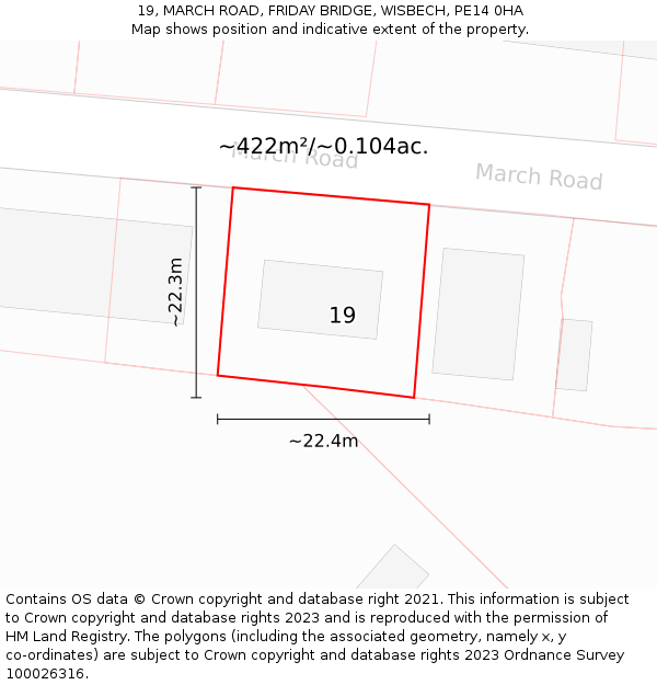 19, MARCH ROAD, FRIDAY BRIDGE, WISBECH, PE14 0HA: Plot and title map