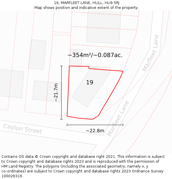 19, MARFLEET LANE, HULL, HU9 5RJ: Plot and title map