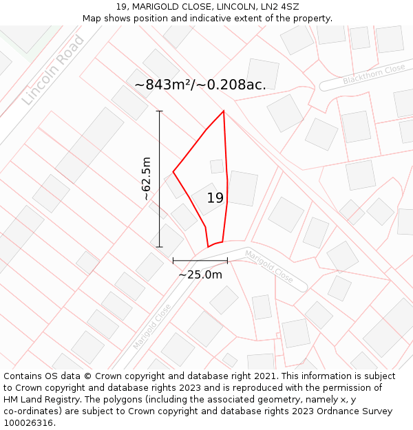 19, MARIGOLD CLOSE, LINCOLN, LN2 4SZ: Plot and title map