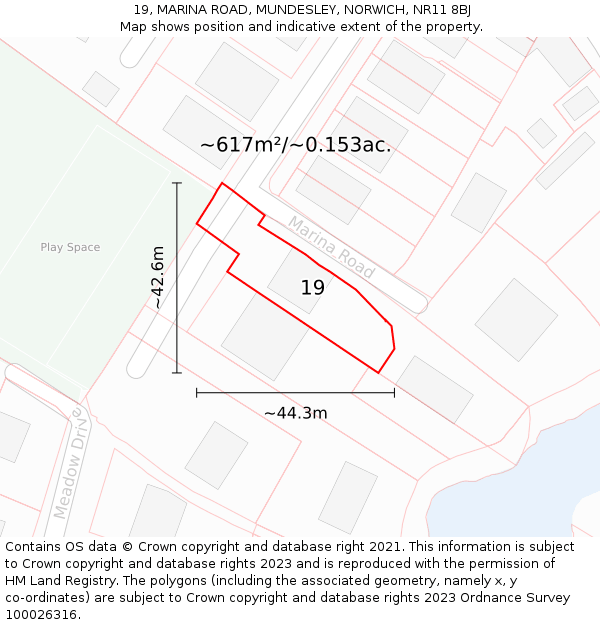 19, MARINA ROAD, MUNDESLEY, NORWICH, NR11 8BJ: Plot and title map