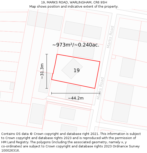 19, MARKS ROAD, WARLINGHAM, CR6 9SH: Plot and title map