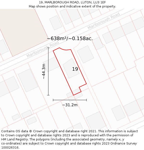 19, MARLBOROUGH ROAD, LUTON, LU3 1EF: Plot and title map