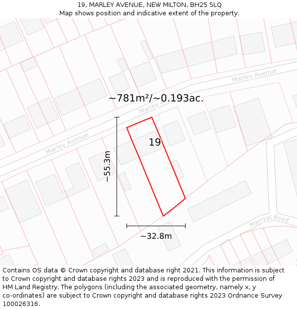 19, MARLEY AVENUE, NEW MILTON, BH25 5LQ: Plot and title map