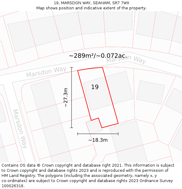 19, MARSDON WAY, SEAHAM, SR7 7WX: Plot and title map