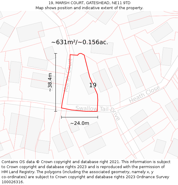 19, MARSH COURT, GATESHEAD, NE11 9TD: Plot and title map