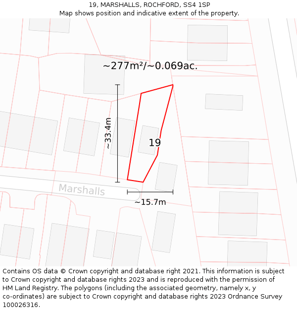 19, MARSHALLS, ROCHFORD, SS4 1SP: Plot and title map