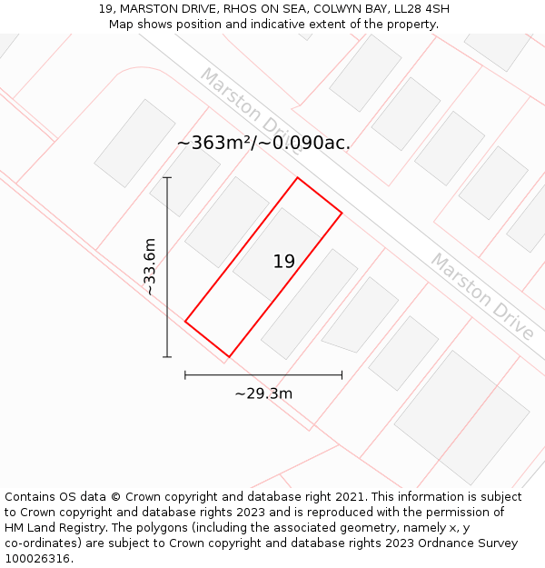 19, MARSTON DRIVE, RHOS ON SEA, COLWYN BAY, LL28 4SH: Plot and title map