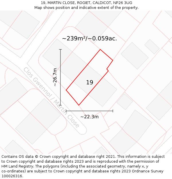 19, MARTIN CLOSE, ROGIET, CALDICOT, NP26 3UG: Plot and title map