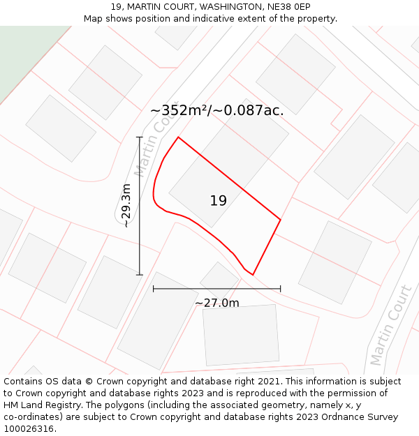 19, MARTIN COURT, WASHINGTON, NE38 0EP: Plot and title map