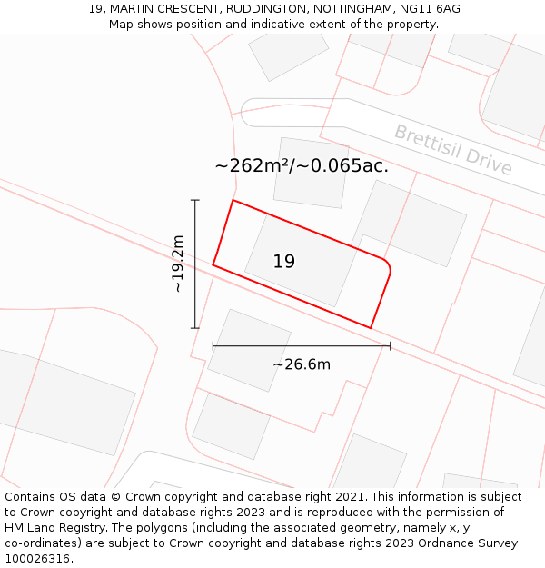 19, MARTIN CRESCENT, RUDDINGTON, NOTTINGHAM, NG11 6AG: Plot and title map