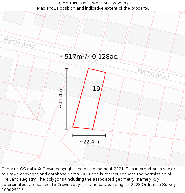 19, MARTIN ROAD, WALSALL, WS5 3QR: Plot and title map