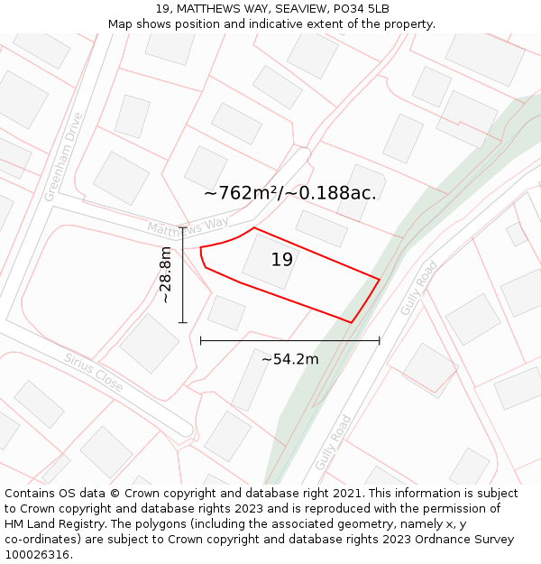 19, MATTHEWS WAY, SEAVIEW, PO34 5LB: Plot and title map