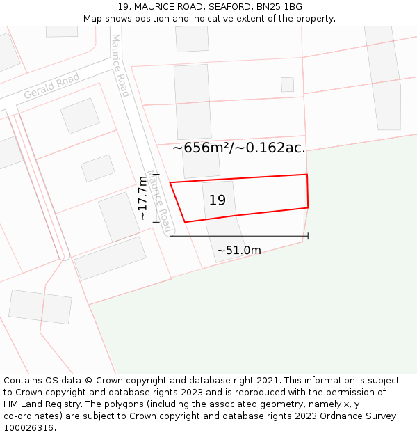 19, MAURICE ROAD, SEAFORD, BN25 1BG: Plot and title map